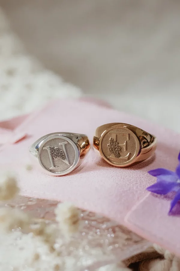 Signet Ring R Initial Flower Initial Signet Ring - Joyberry Jewels